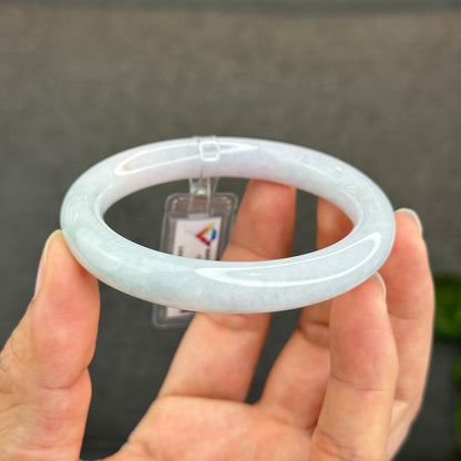 Natural Semi-Translucent Light Green with Touch of Light Taro Purple Type A Jadeite Jade Bangle Chopstick Style Size 56.4 mm