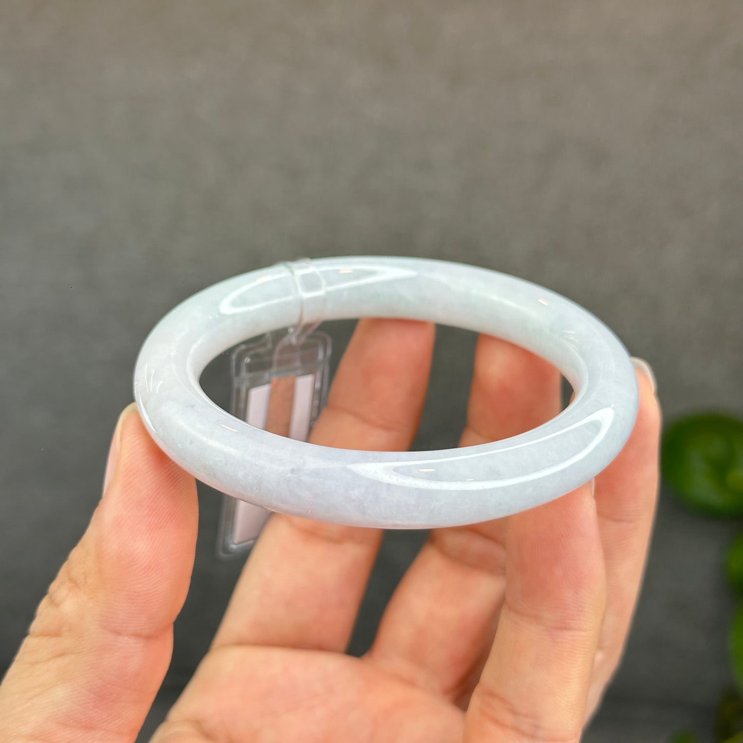 Natural Semi-Translucent Light Green with Touch of Light Taro Purple Type A Jadeite Jade Bangle Chopstick Style Size 56.4 mm