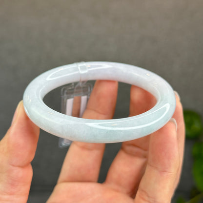 Natural Semi-Translucent Light Green with Touch of Light Taro Purple Type A Jadeite Jade Bangle Chopstick Style Size 56.4 mm
