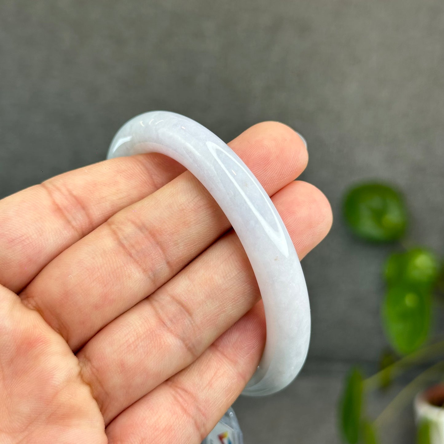Natural Semi-Translucent Light Green with Touch of Light Taro Purple Type A Jadeite Jade Bangle Chopstick Style Size 56.4 mm
