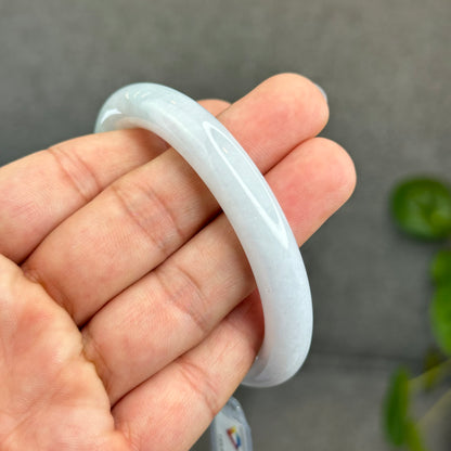 Natural Semi-Translucent Light Green with Touch of Light Taro Purple Type A Jadeite Jade Bangle Chopstick Style Size 56.4 mm