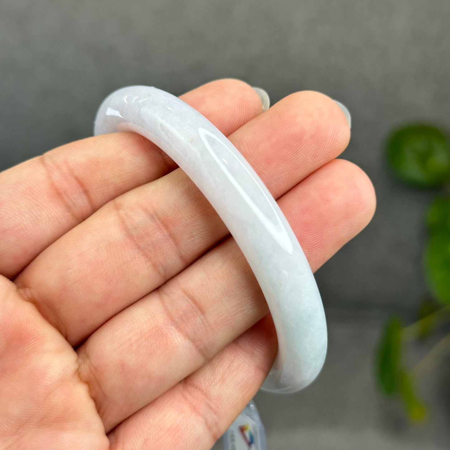 Natural Semi-Translucent Light Green with Touch of Light Taro Purple Type A Jadeite Jade Bangle Chopstick Style Size 56.4 mm