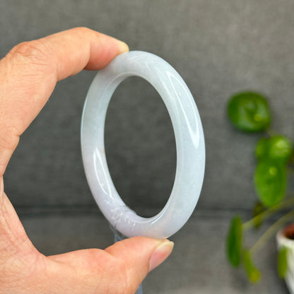 Natural Semi-Translucent Light Green with Touch of Light Taro Purple Type A Jadeite Jade Bangle Chopstick Style Size 56.4 mm
