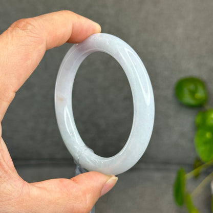 Natural Semi-Translucent Light Green with Touch of Light Taro Purple Type A Jadeite Jade Bangle Chopstick Style Size 56.4 mm