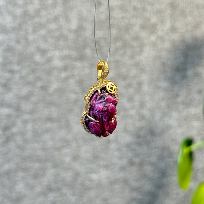 Pixiu Ruby Pendant in 10k Yellow Gold with White Stone Setting