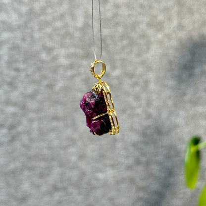 Pixiu Ruby Pendant in 10k Yellow Gold with White Stone Setting