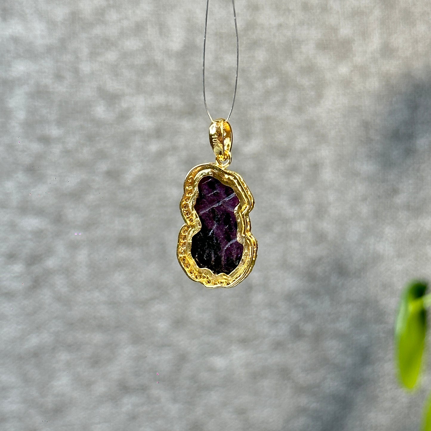 Pixiu Ruby Pendant in 10k Yellow Gold with White Stone Setting