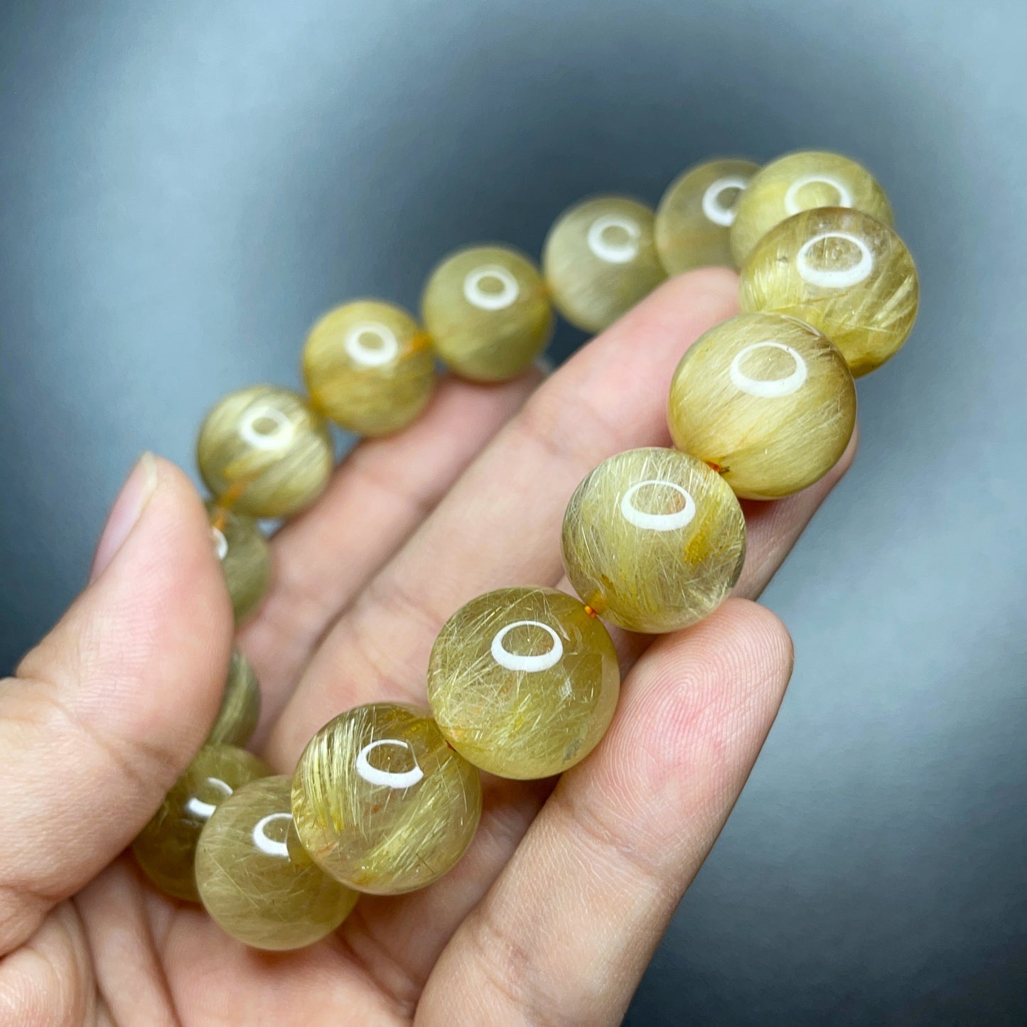 Natural Golden Rutilated Quartz Bracelet Size 15 mm