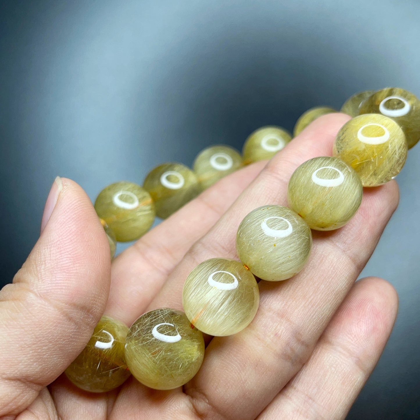 Natural Golden Rutilated Quartz Bracelet Size 15 mm