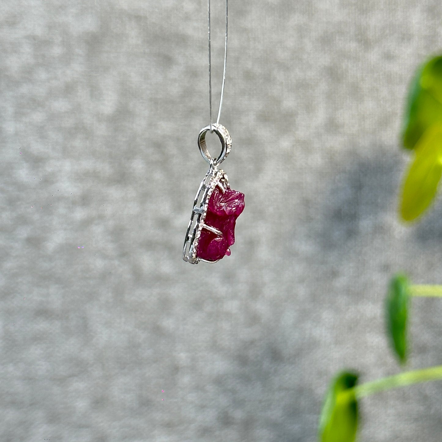 Pixiu Ruby Pendant in 10k White Gold with White Stone Setting