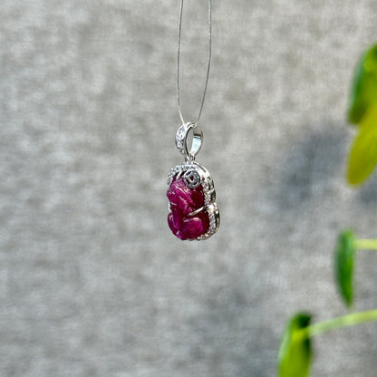 Pixiu Ruby Pendant in 10k White Gold with White Stone Setting