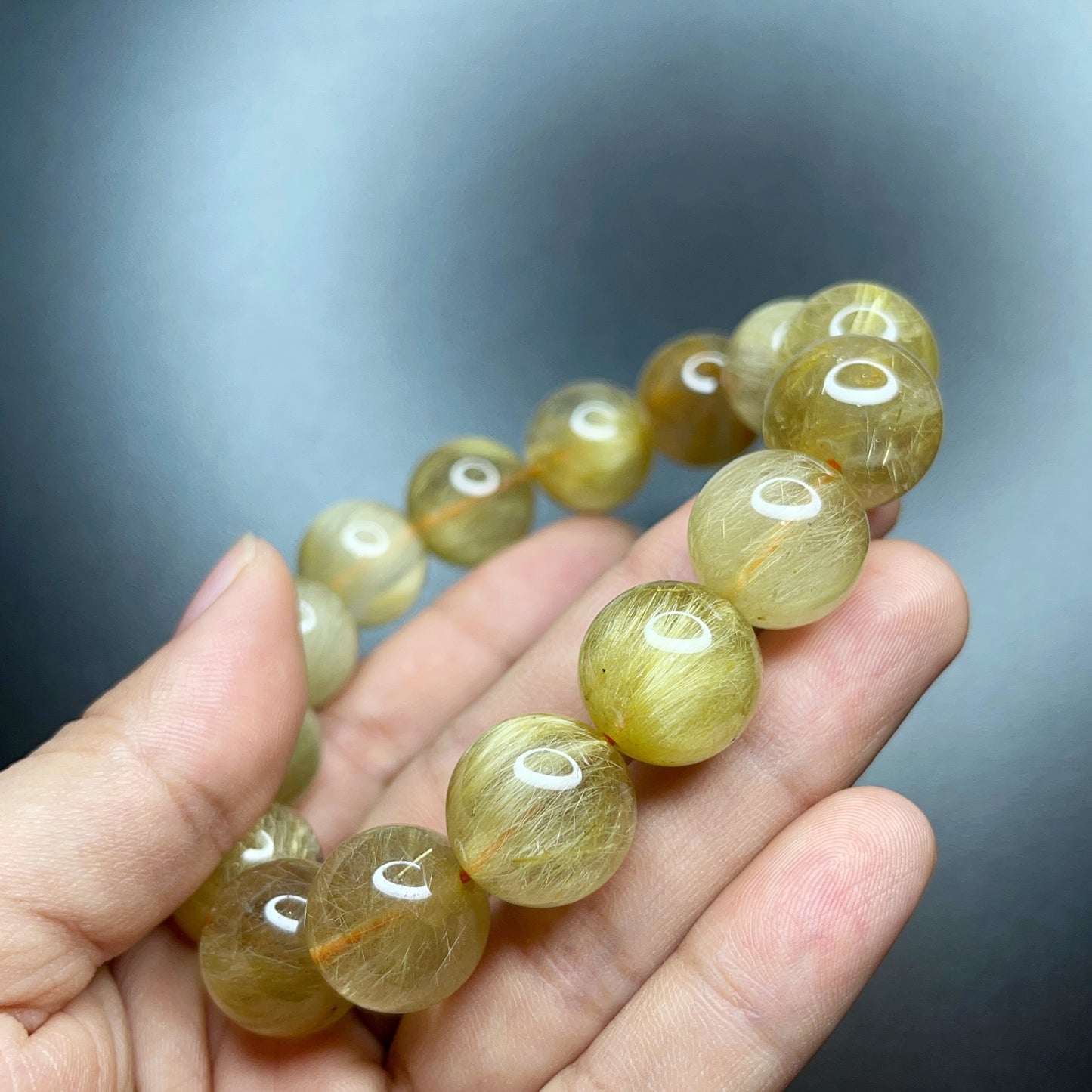 Natural Golden Rutilated Quartz Bracelet Size 15 mm