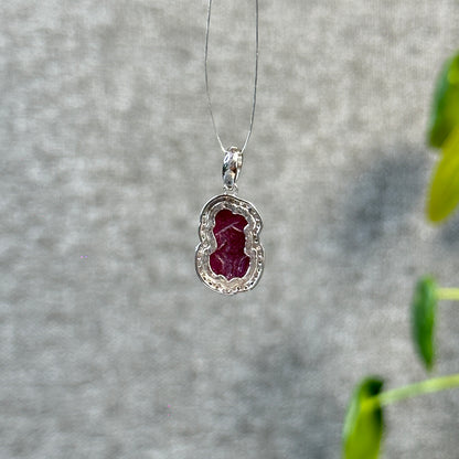 Pixiu Ruby Pendant in 10k White Gold with White Stone Setting