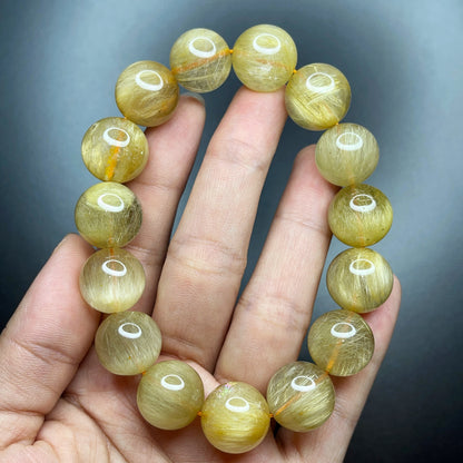Natural Golden Rutilated Quartz Bracelet Size 15 mm