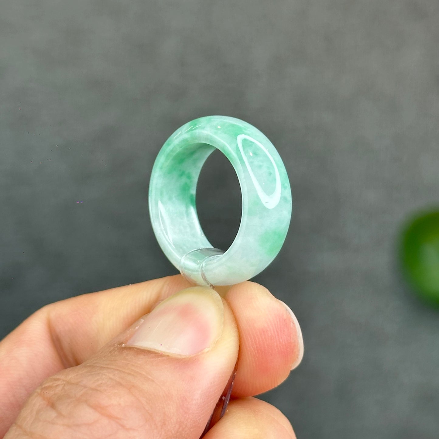 Natural Semi-Translucent Apple Green Type A Jadeite Jade Ring Size 1.73