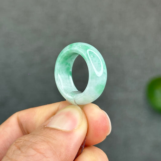 Natural Semi-Translucent Apple Green Type A Jadeite Jade Ring Size 1.73