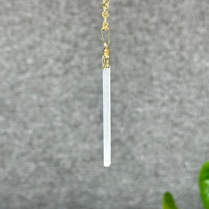 Natural Clear Quartz Point Dangling Earrings with Selenite Rectangle Pendant with Chain Gold Platted
