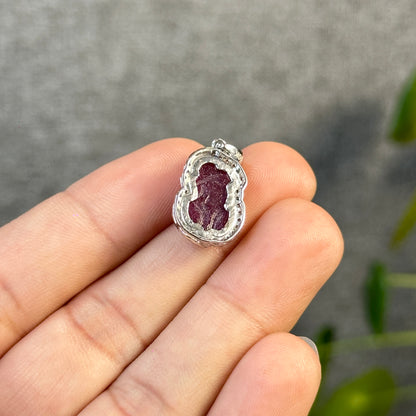 Pixiu Ruby Pendant in 10k White Gold with White Stone Setting