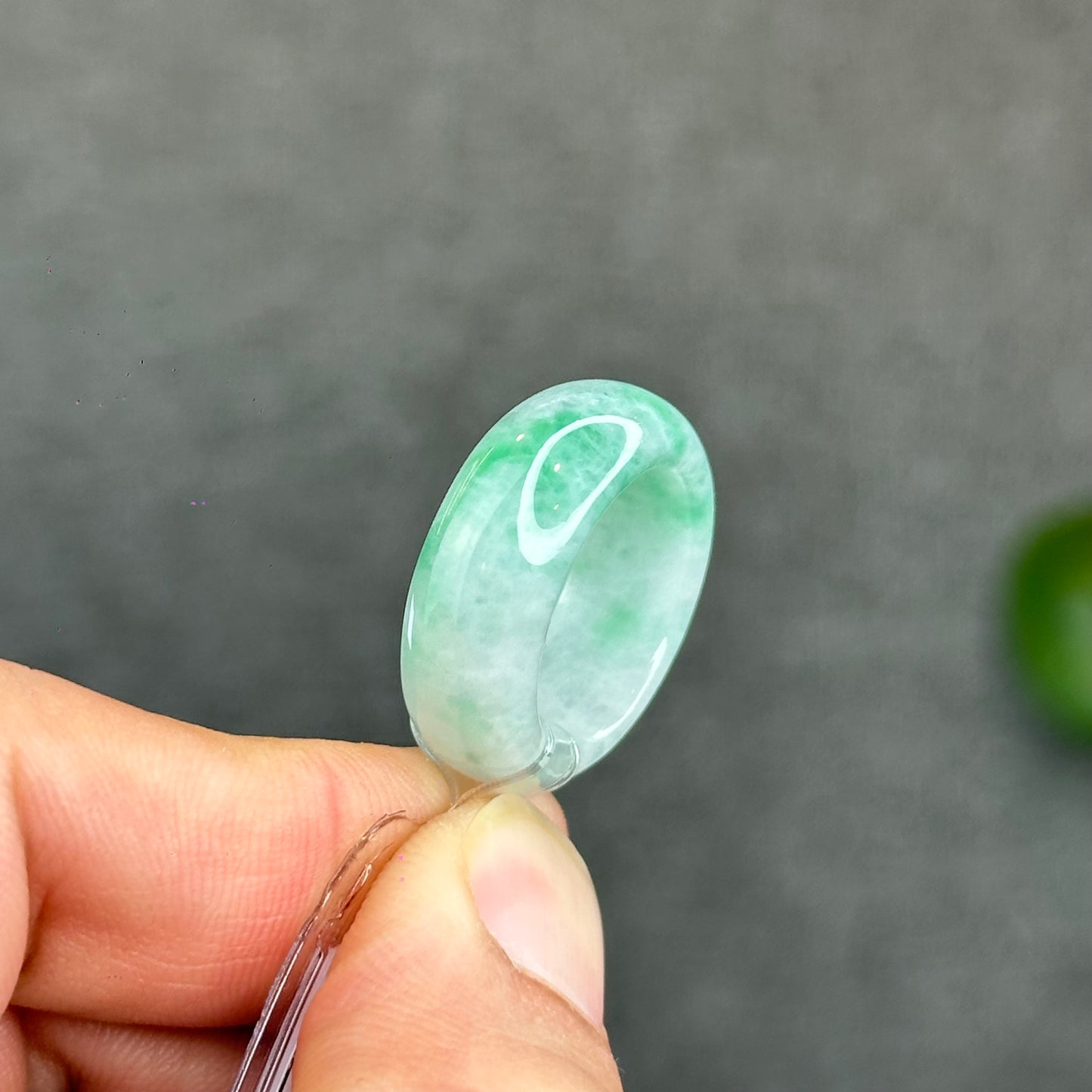 Natural Semi-Translucent Apple Green Type A Jadeite Jade Ring Size 1.73