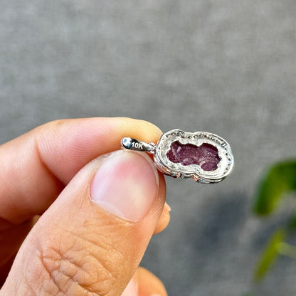 Pixiu Ruby Pendant in 10k White Gold with White Stone Setting