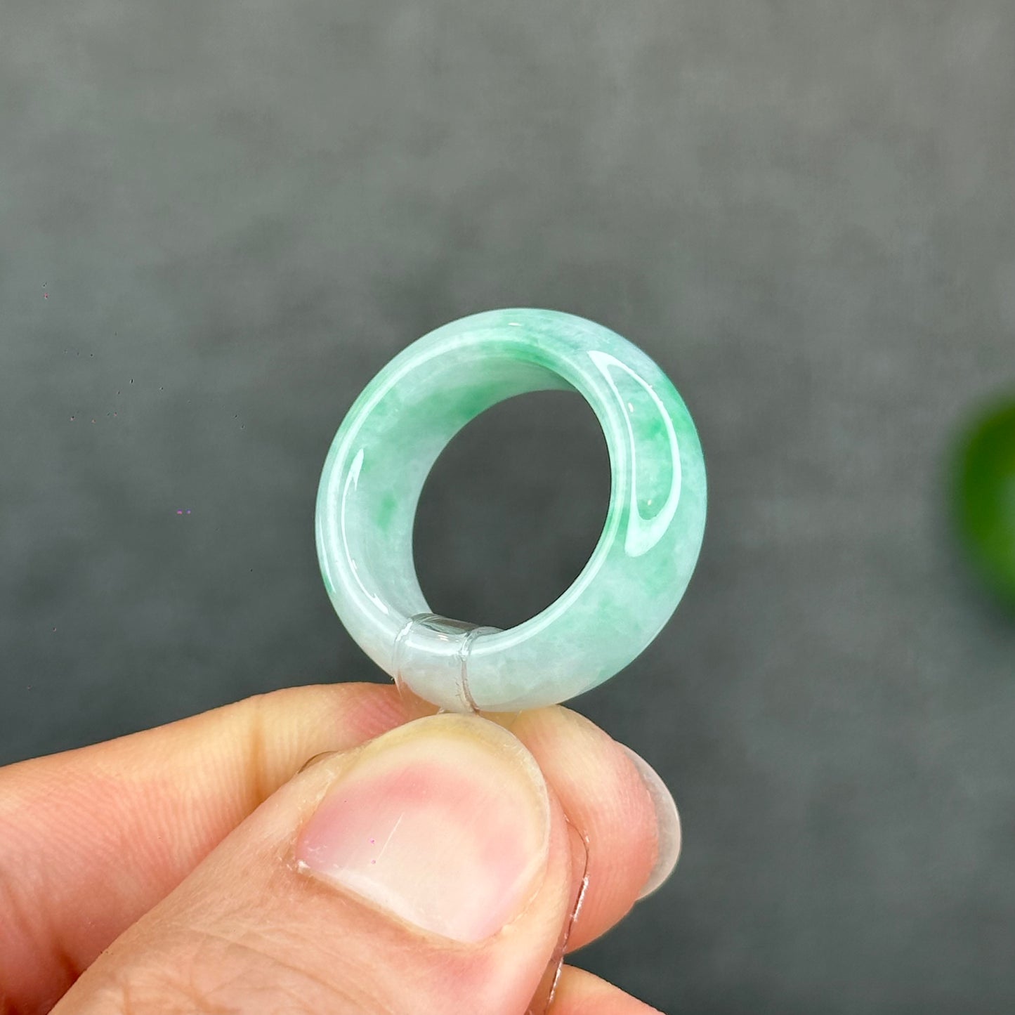 Natural Semi-Translucent Apple Green Type A Jadeite Jade Ring Size 1.73