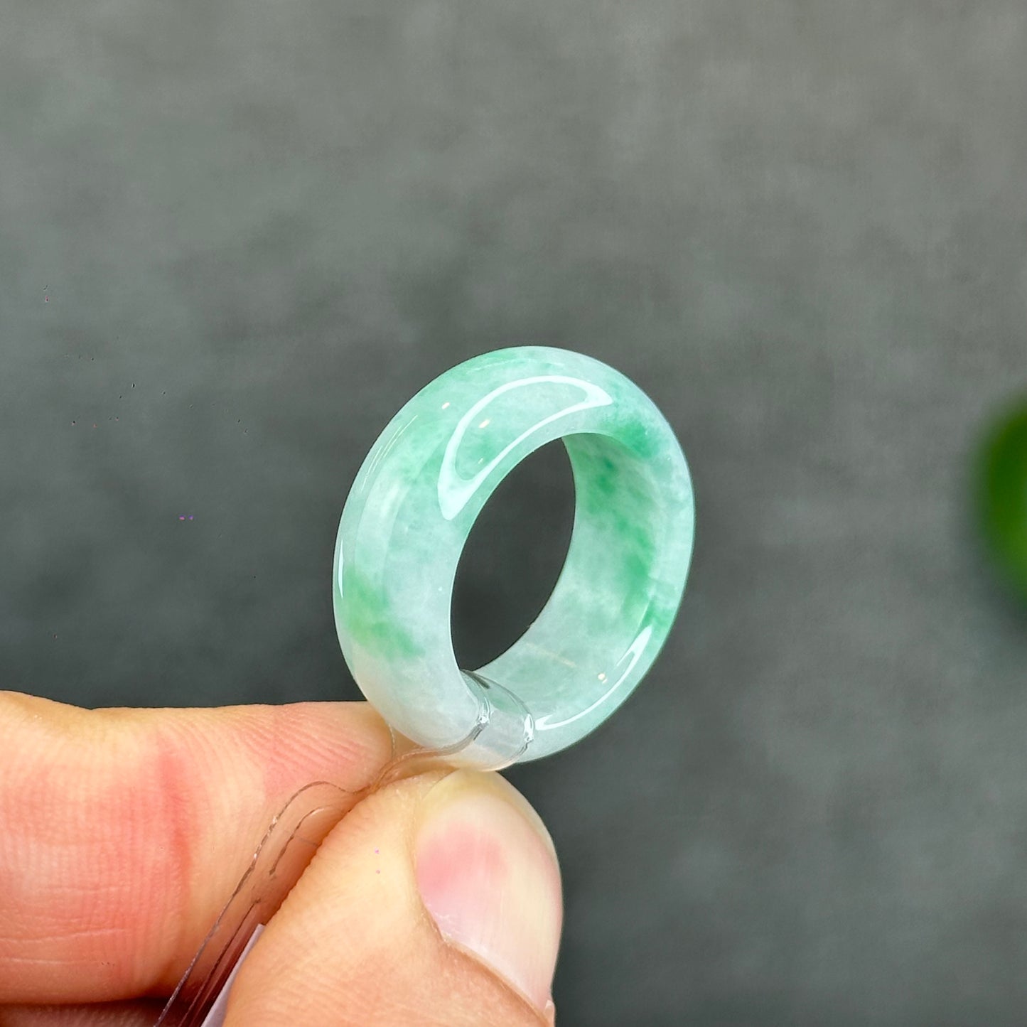 Natural Semi-Translucent Apple Green Type A Jadeite Jade Ring Size 1.73