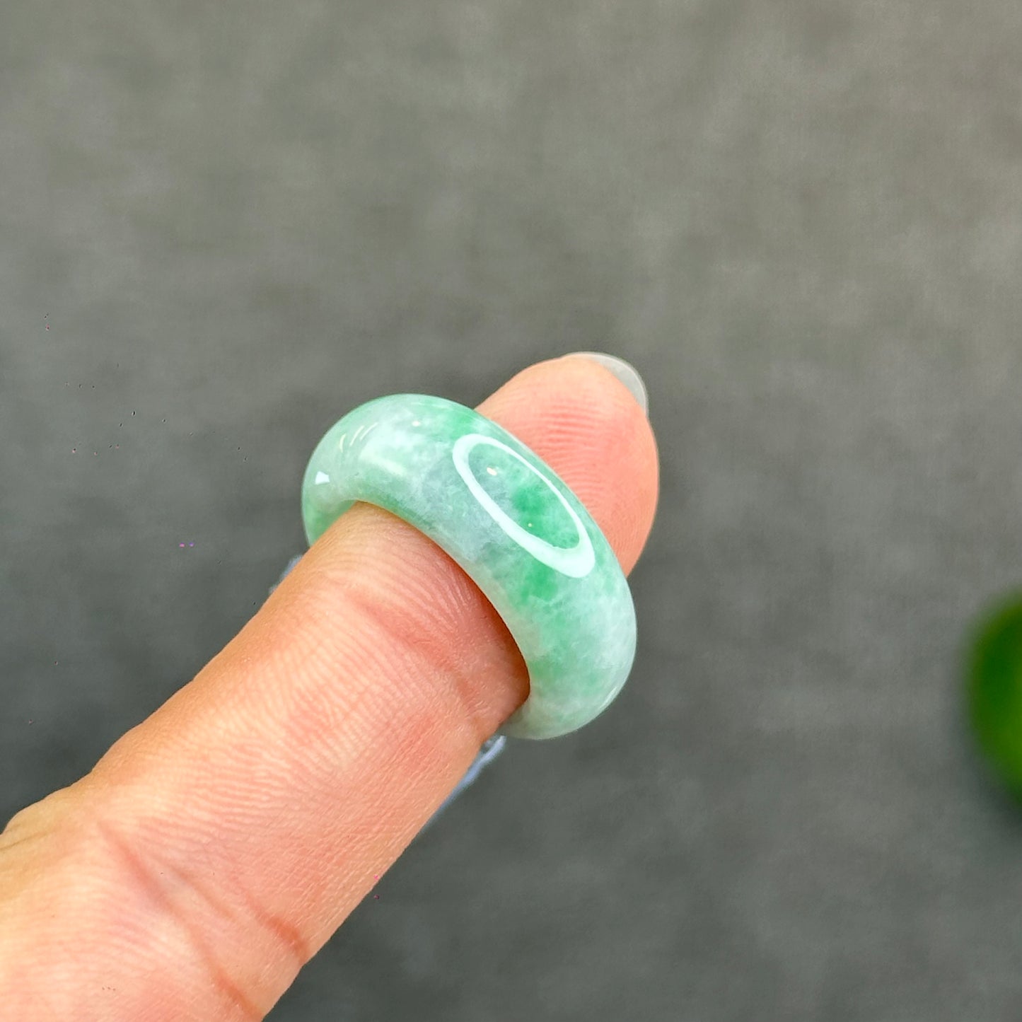 Natural Semi-Translucent Apple Green Type A Jadeite Jade Ring Size 1.73
