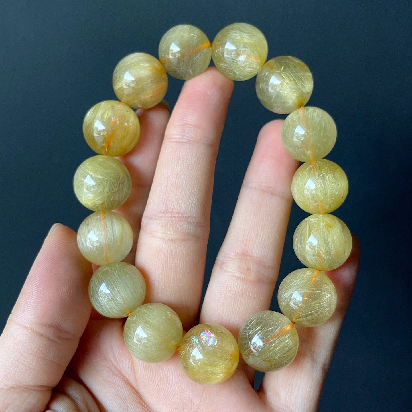 Natural Golden Rutilated Quartz Bracelet Size 15 mm