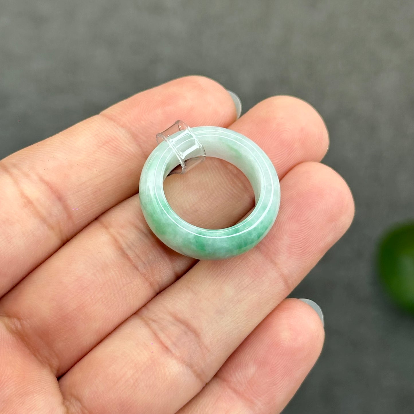 Natural Semi-Translucent Apple Green Type A Jadeite Jade Ring Size 1.73