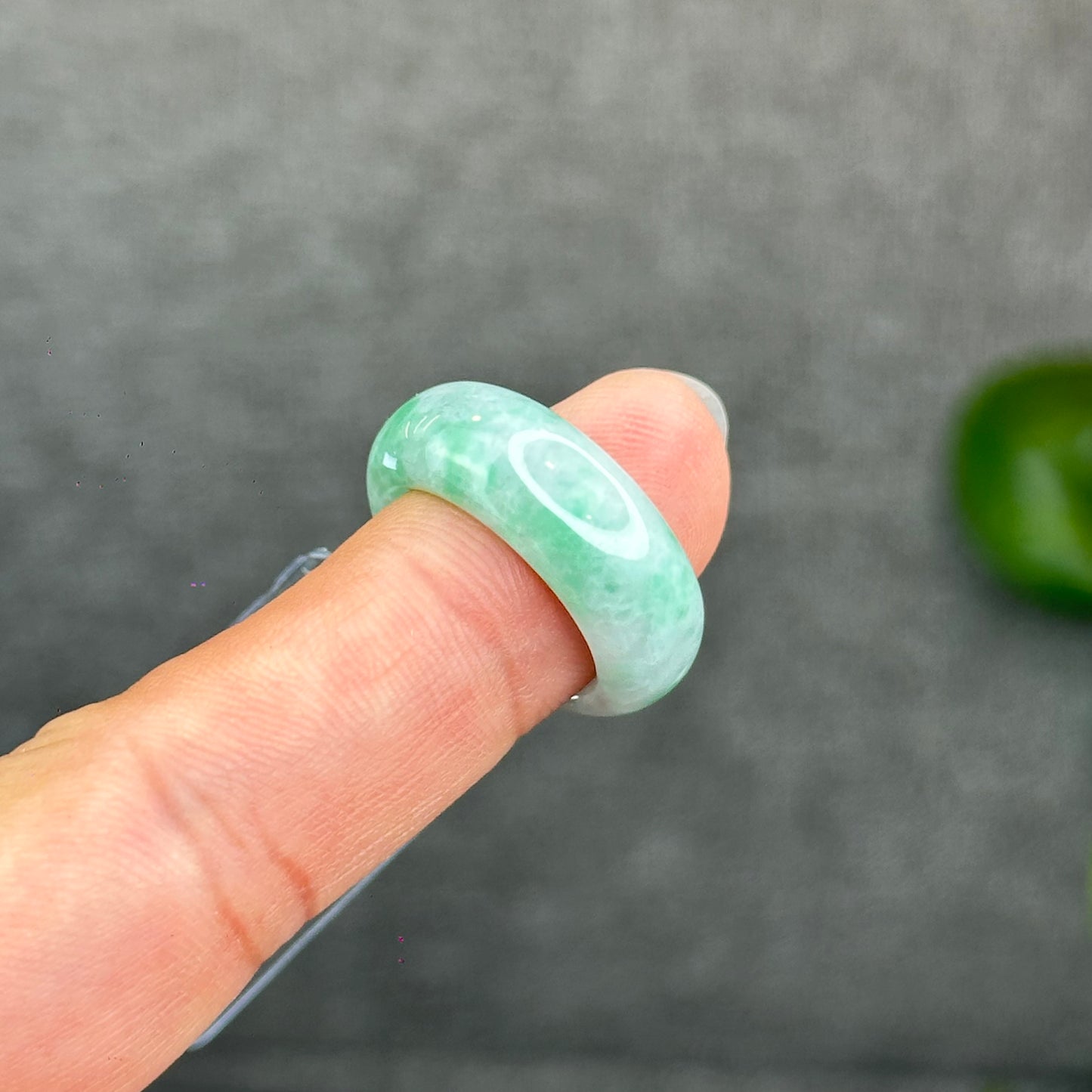 Natural Semi-Translucent Apple Green Type A Jadeite Jade Ring Size 1.73