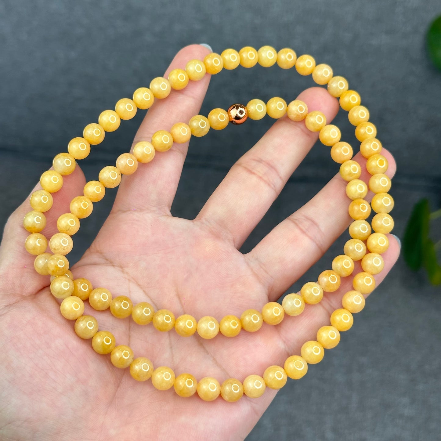 Natural Golden Orange Type A Jadeite Jade Triple Wrap Bracelet Size 7.7 mm