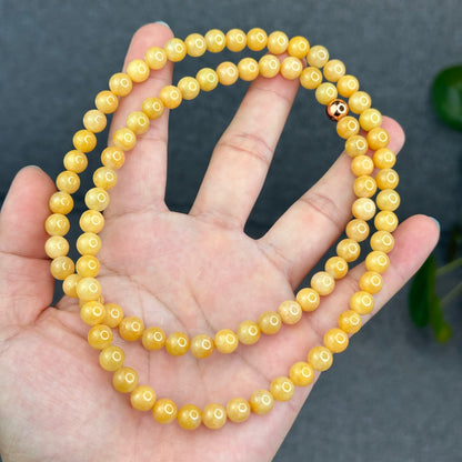 Natural Golden Orange Type A Jadeite Jade Triple Wrap Bracelet Size 7.7 mm