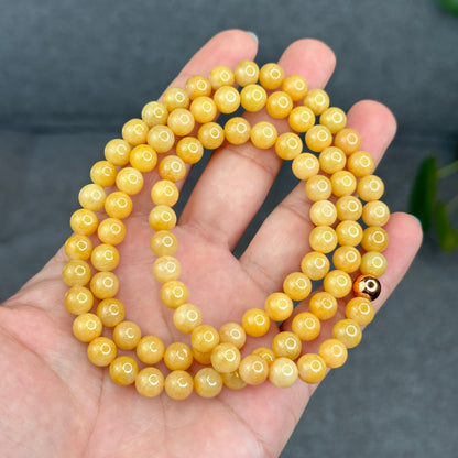 Natural Golden Orange Type A Jadeite Jade Triple Wrap Bracelet Size 7.7 mm
