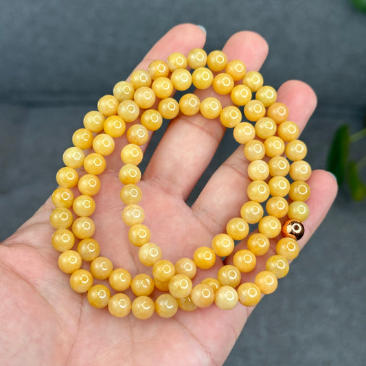 Natural Golden Orange Type A Jadeite Jade Triple Wrap Bracelet Size 7.7 mm