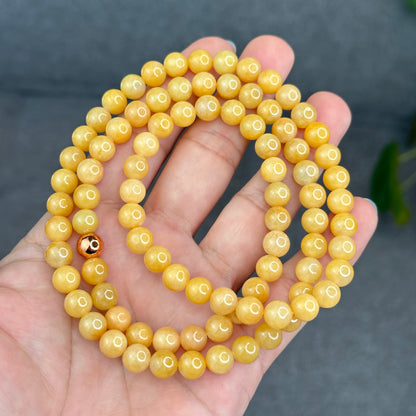 Natural Golden Orange Type A Jadeite Jade Triple Wrap Bracelet Size 7.7 mm