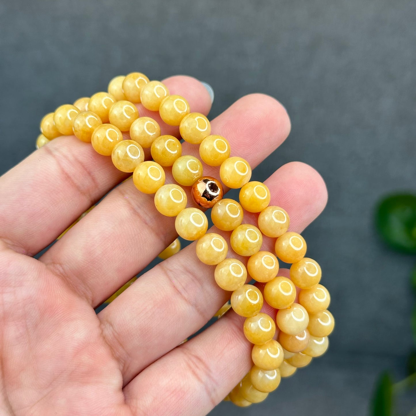 Natural Golden Orange Type A Jadeite Jade Triple Wrap Bracelet Size 7.7 mm