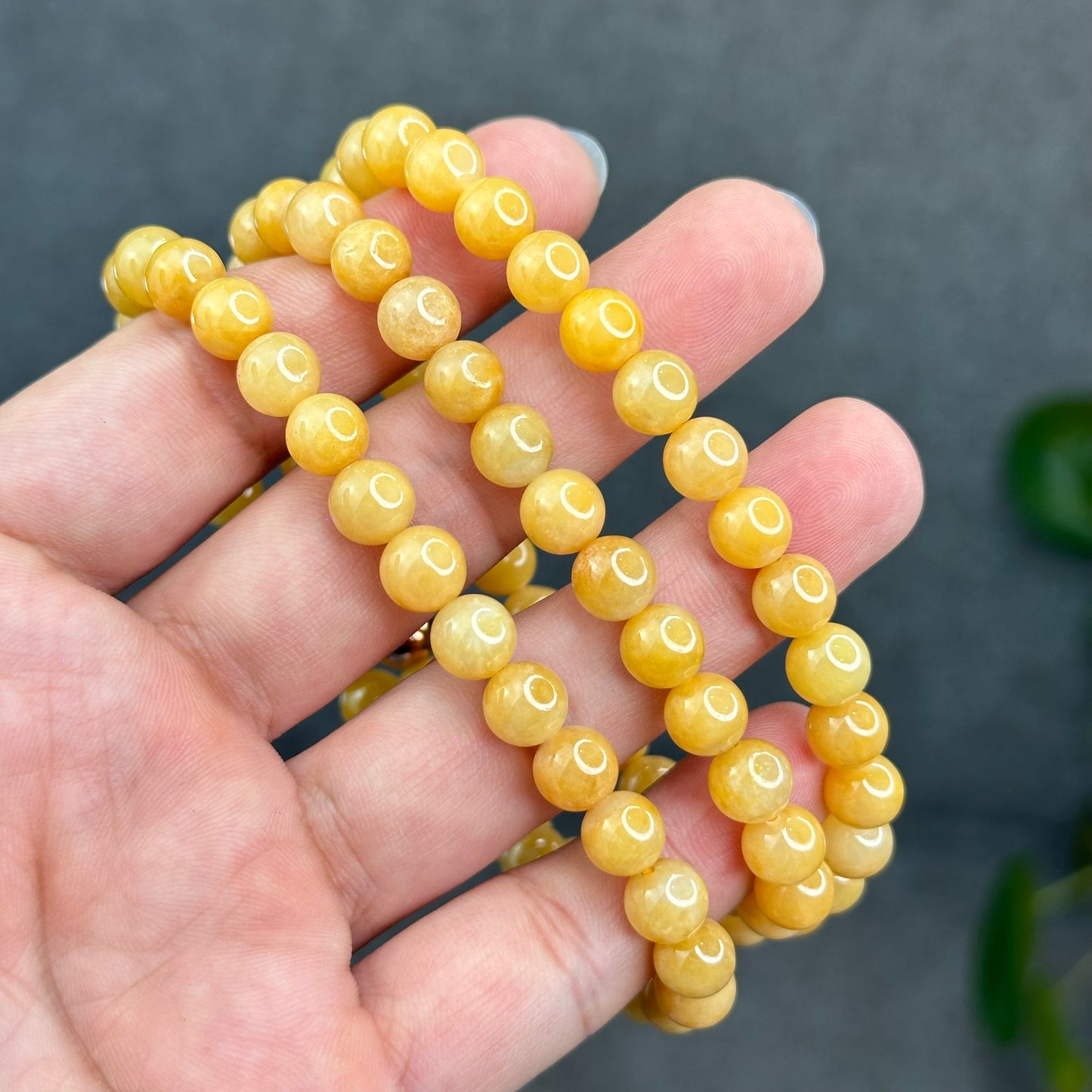Natural Golden Orange Type A Jadeite Jade Triple Wrap Bracelet Size 7.7 mm