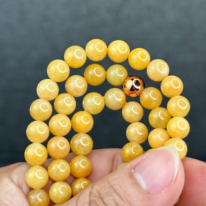 Natural Golden Orange Type A Jadeite Jade Triple Wrap Bracelet Size 7.7 mm