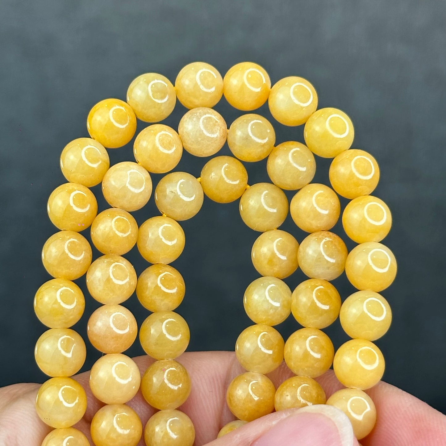 Natural Golden Orange Type A Jadeite Jade Triple Wrap Bracelet Size 7.7 mm