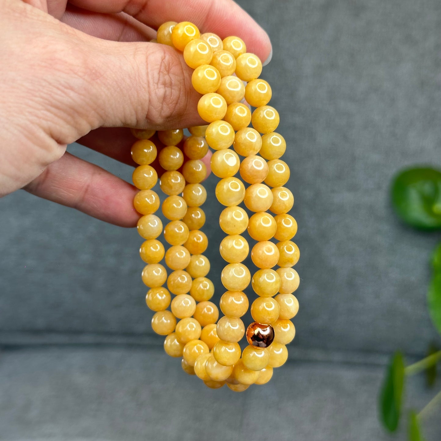 Natural Golden Orange Type A Jadeite Jade Triple Wrap Bracelet Size 7.7 mm