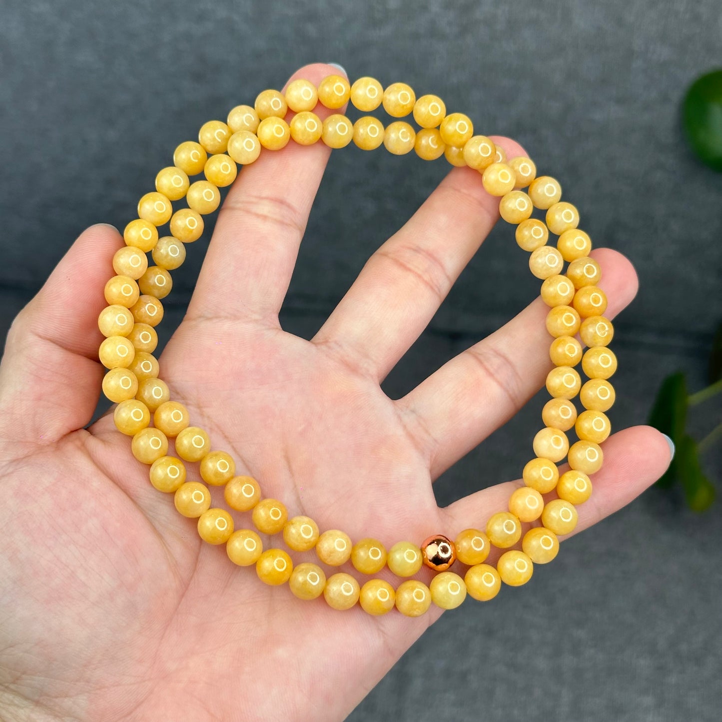 Natural Golden Orange Type A Jadeite Jade Triple Wrap Bracelet Size 7.7 mm