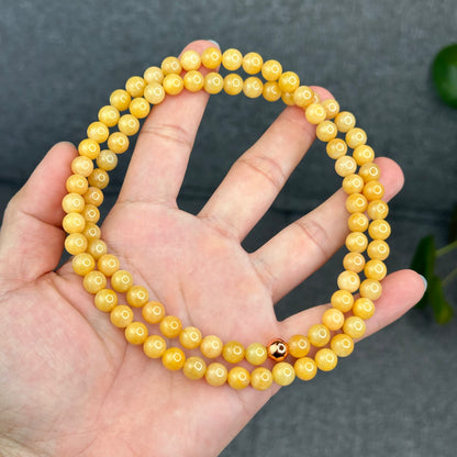 Natural Golden Orange Type A Jadeite Jade Triple Wrap Bracelet Size 7.7 mm