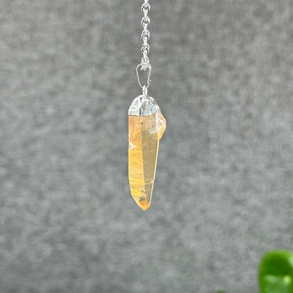 Natural Tangerine Quartz Point Earring and Pendant with Chain Silver Platted