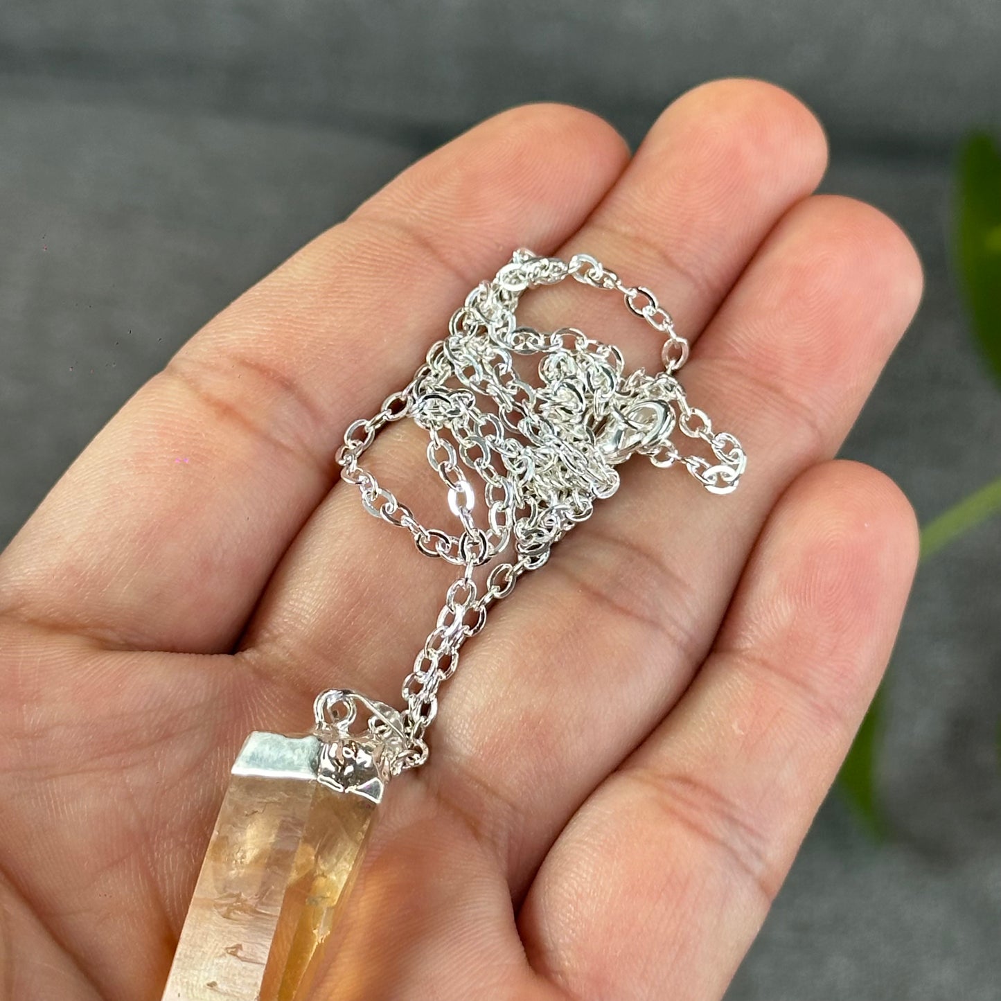 Natural Tangerine Quartz Point Earring and Pendant with Chain Silver Platted