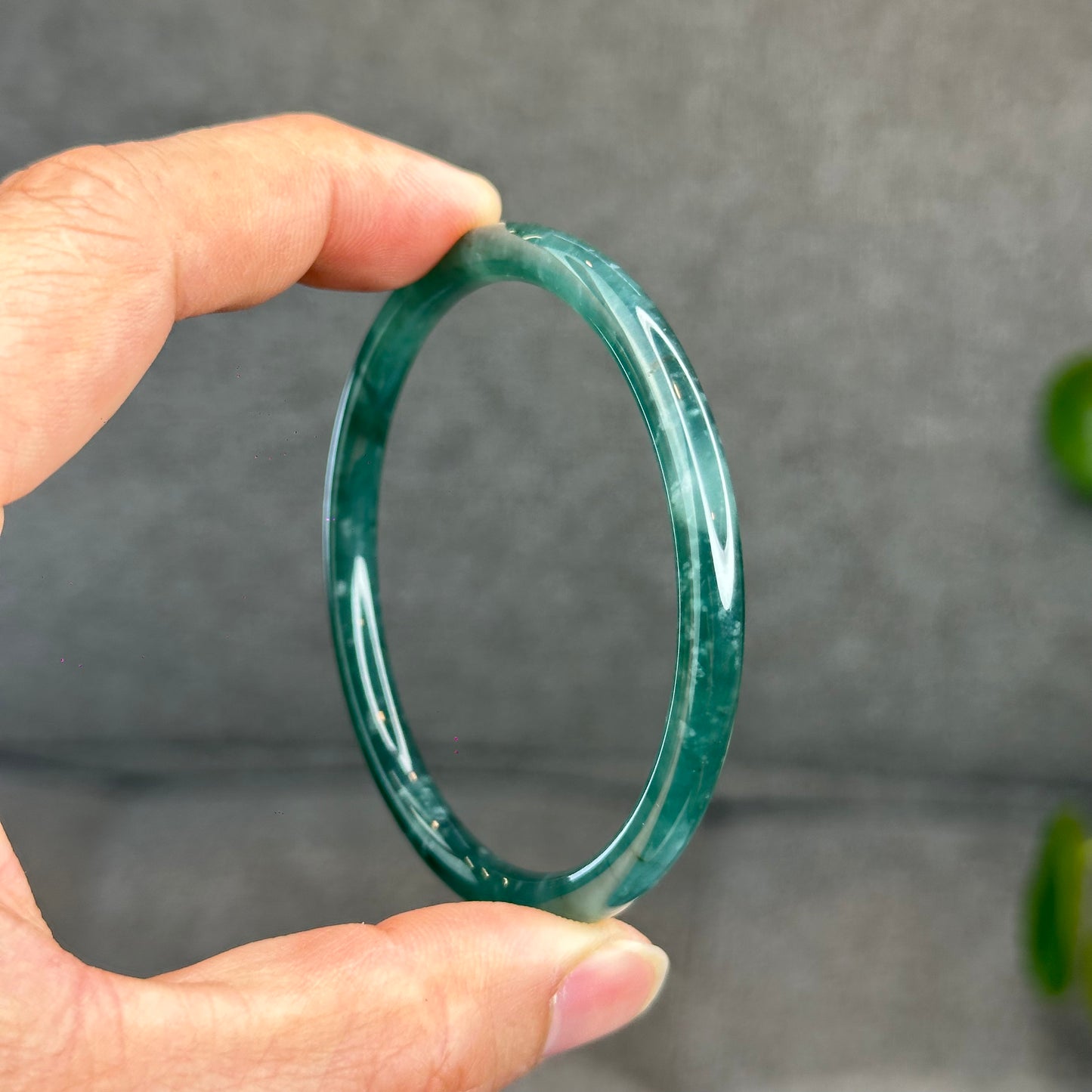 Natural Green Jadeite Jade Type A Bangle Chopstick Style Size 57.7 mm