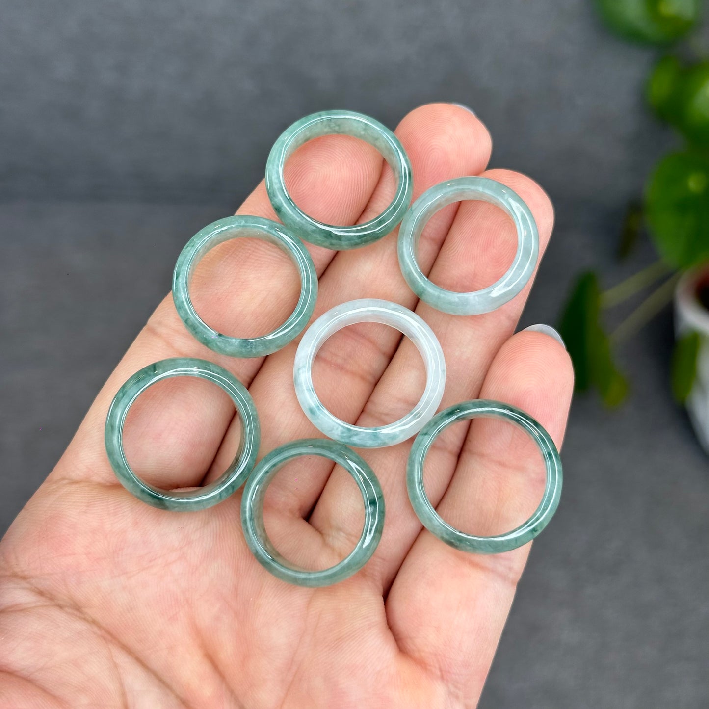 Natural Translucent Dark Floral Moss Green Type A Jadeite Jade Ring Leaf Style Size 1.62