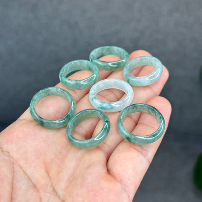 Natural Translucent Dark Floral Moss Green Type A Jadeite Jade Ring Leaf Style Size 1.62