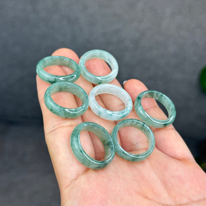 Natural Translucent Dark Floral Moss Green Type A Jadeite Jade Ring Leaf Style Size 1.62
