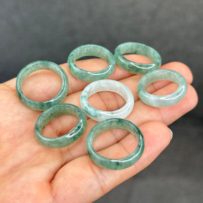 Natural Translucent Dark Floral Moss Green Type A Jadeite Jade Ring Leaf Style Size 1.62