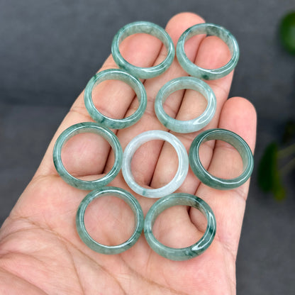 Natural Translucent Dark Floral Moss Green Type A Jadeite Jade Ring Leaf Style Size 1.62
